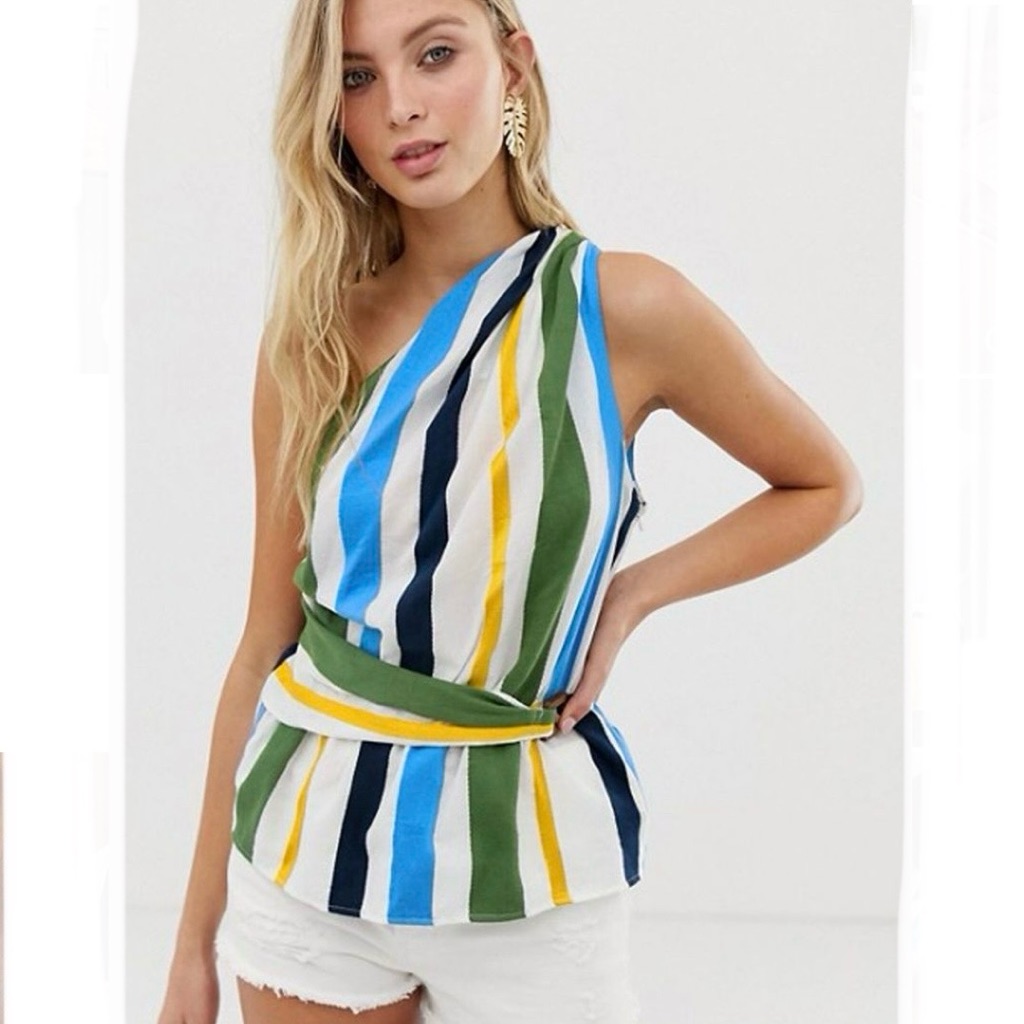 Asos One Shoulder Sun Top In Stripe